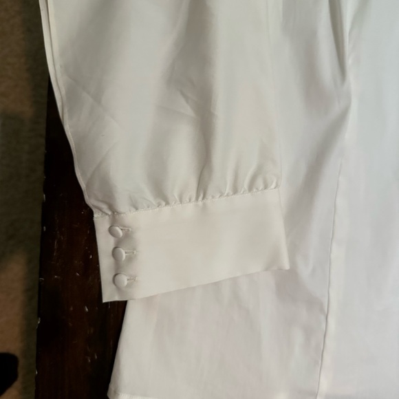 WHITE BLOUSE WITH DRAPED OPEN ARM SLEEVE WITH ELEGANT BUTTON CLOSURE - Picture 9 of 9